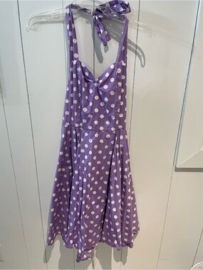 Woman’s Purple Polka Dot Halter Dress